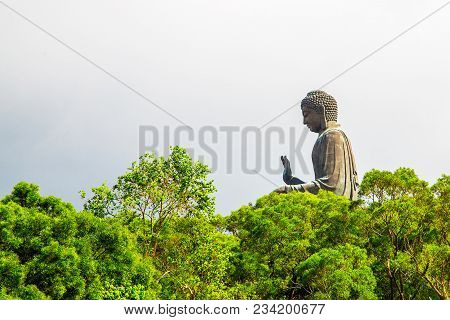 May 20, 2017. Hong Kong, China. The Enormous Tian Tan Buddha At Po Lin Monastery In Hong Kong.