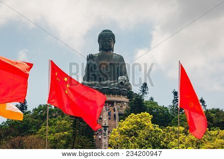 May 20, 2017. Hong Kong. The Enormous Tian Tan Buddha At Po Lin Monastery In Hong Kong.