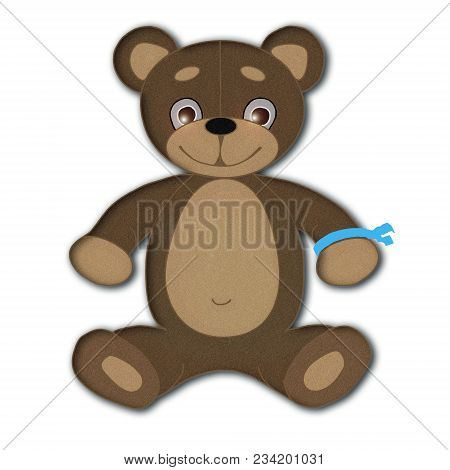 Brown Bear.teddy Bear With Blue Ribbon On White Background.