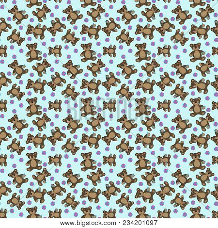 Toy Bears With Balls On A Blue Background.background With Bears.