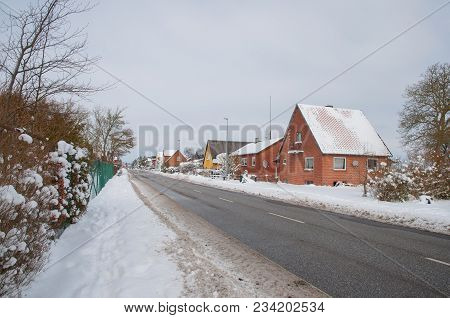 Main Street Of Town Of Soellested In Denmark
