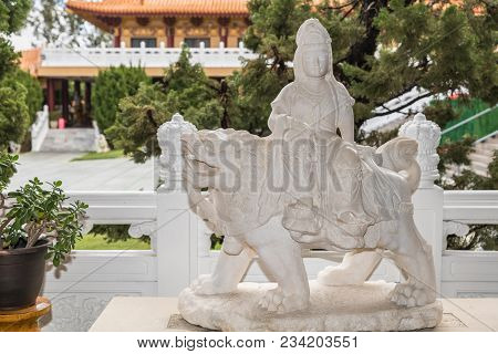 Hacienda Heights, Ca, Usa - March 23, 2018:  White Statue Of Avalokitesvara Bothisattva, Guanyin, Ho