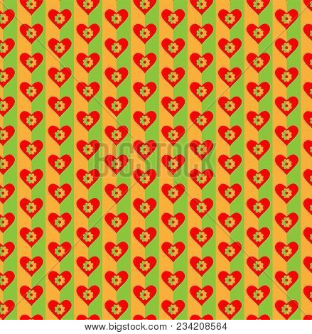 Heart And Flowers On Bright Colorful Background. Seamless Pattern For Design.vector Illustration
