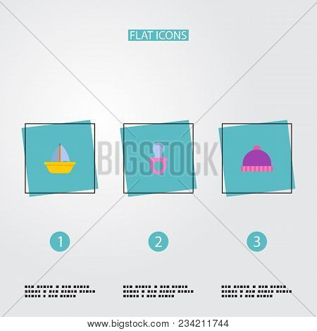 Set Of Baby Icons Flat Style Symbols With Boat, Nip, Winter Hat And Other Icons For Your Web Mobile 