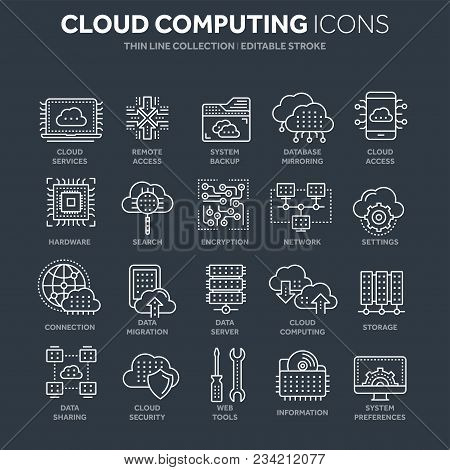 Cloud Computing. Internet Technology. Online Services. Data, Information Security. Connection. Thin 