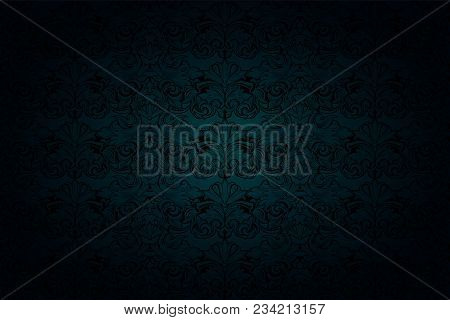 Royal, Vintage, Gothic Background In Gloomy Malachite Green And Black Tones With Classic Baroque And