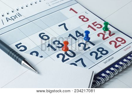 Wall Calendar And Pen, Important Days Are Marked With Knops