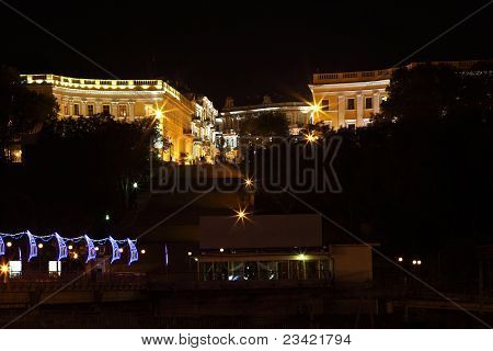 Natten baggrund af Potemkin Trappe i Odessa, Ukraine