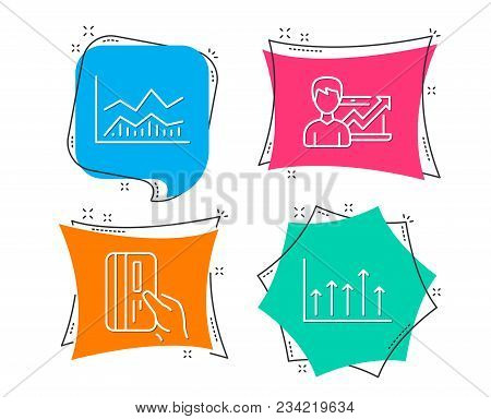 Set Of Trade Infochart, Payment Card And Success Business Icons. Growth Chart Sign. Business Analysi