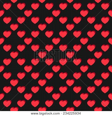 Vector Flat Hearts Seamless Pattern. Valentines Day Background. Red And Black Colors. Sexy Love Roma
