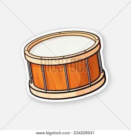Vector Illustration. Classic Wooden Drum. Percussion Musical Instrument. Rock Or Jazz Equipment. Sti