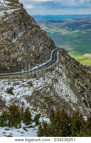 Left Curve In The Road Of A Mountains Port, Basque Country