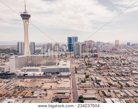 Las Vegas, Nevada, Usa - November 16, 2011: Looking Up At The 1,149 Ft Tall Stratosphere Tower Locat