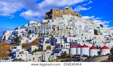beautiful Astypalea island - view of old castle and Chora village. Greece