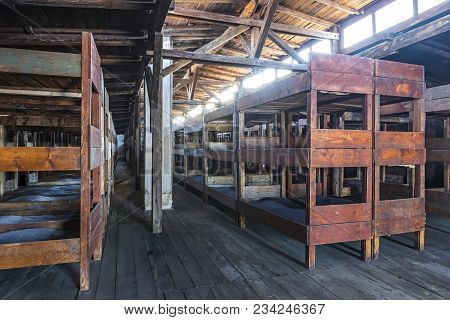Lublin, Poland - January 17, 2018: Interiors Of Prisoner Barracks In Majdanek Concentration Camp In 