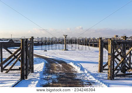 Lublin, Poland - January 17, 2018: Column Of Three Eagles. Monument In Honour Of The Victims Of Majd