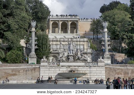Rome, Italy - November 18, 2017 Obelisk In Piazza Del Popolo, . Egyptian Obelisk Stands In The Centr