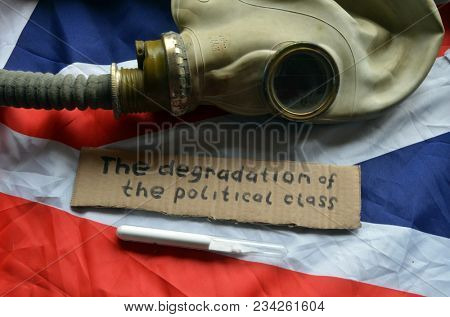 The scandal about poisoning of former spy Sergei Skripal. Concept.USA and British Flag background. April 1, 2018 in Kiev,Ukraine