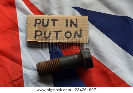 ILLUSTRATIVE EDITORIAL. The scandal about poisoning of former spy Sergei Skripal. Concept. British Flag background.March 24, 2018 in Kiev,Ukraine