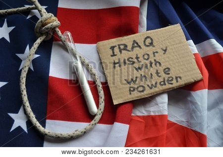 The scandal about poisoning of former spy Sergei Skripal. Concept.USA and British Flag background. April 1, 2018 in Kiev,Ukraine