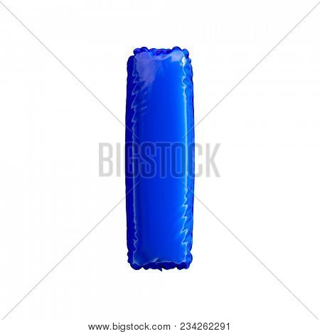 Blue letter I made of inflatable balloon isolated on white background. 3d rendering