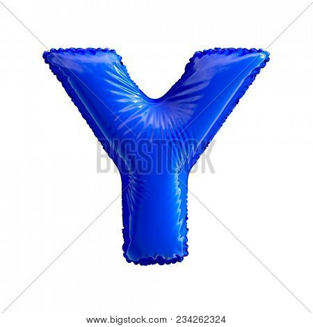 Blue letter Y made of inflatable balloon isolated on white background. 3d rendering