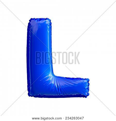 Blue letter L made of inflatable balloon isolated on white background. 3d rendering
