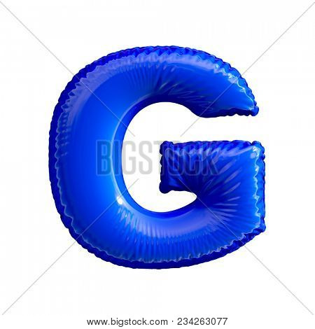 Blue letter G made of inflatable balloon isolated on white background. 3d rendering