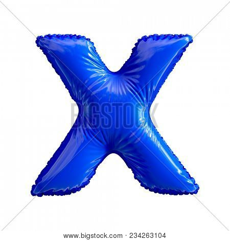 Blue letter X made of inflatable balloon isolated on white background. 3d rendering