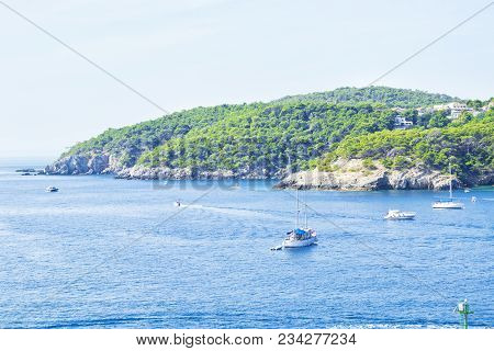 View Of Tremiti Islands With Blue Water, Boats And Clouds. Gargano. Puglia, Italy. For Nature, Trave