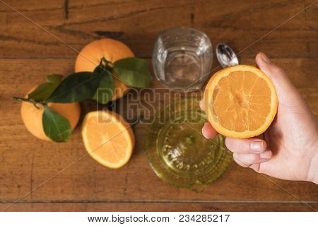 Morning Breakfast On An Old Wooden Table