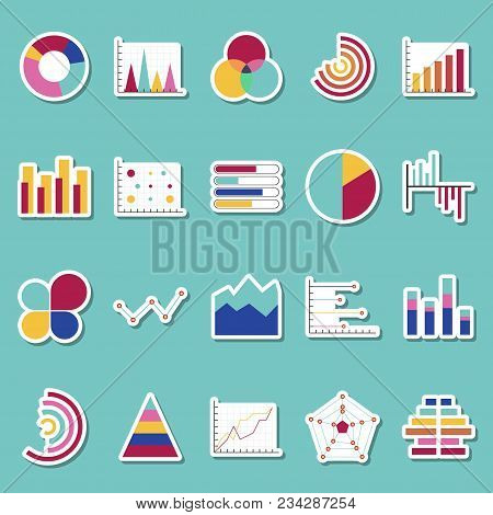 Business Data Graphs Stickers Icons. Financial And Marketing Charts Stickers. Market Elements Dot Ba