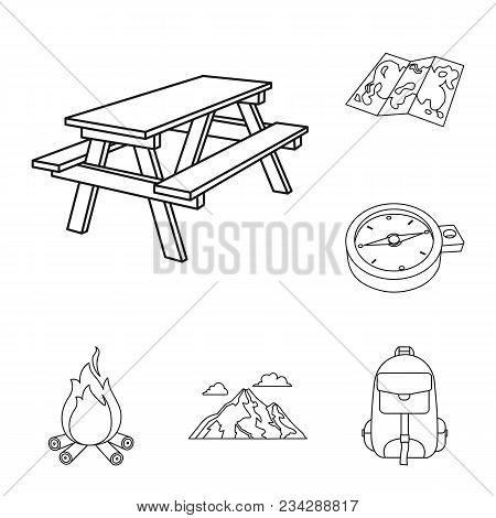 Rest In The Camping Outline Icons In Set Collection For Design. Camping And Equipment Vector Symbol 