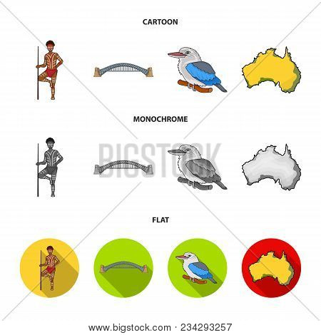 Aborigine With A Spear, Sydney Harbor Bridge, Kookabarra On A Branch, The Territory Of The Country.a
