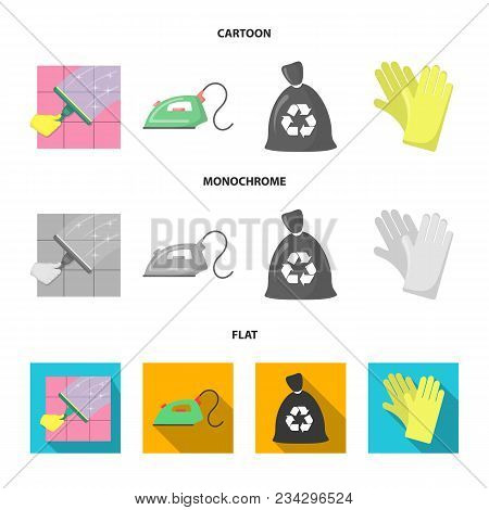 Cleaning And Maid Cartoon, Flat, Monochrome Icons In Set Collection For Design. Equipment For Cleani