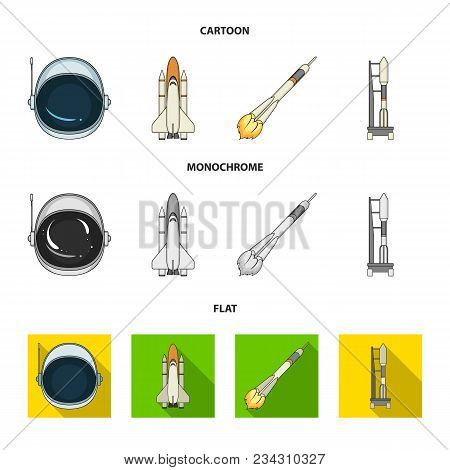 A Spaceship In Space, A Cargo Shuttle, A Launch Pad, An Astronaut Helmet. Space Technology Set Colle
