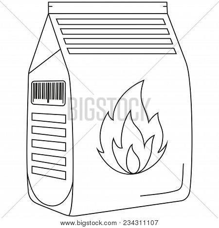 Line Art Black And White Coal Bag. Outdoors Recreation Vector Illustration For Gift Card Certificate