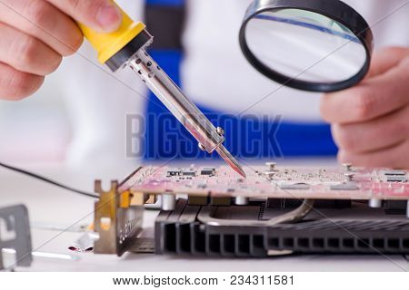 Computer hardware repair and fixing concept by experienced techn