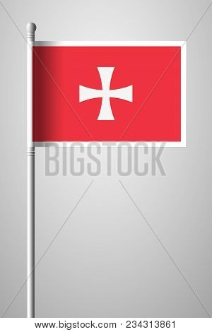 Historical Montenegrin Flag. National Flag On Flagpole. Isolated Illustration On Gray
