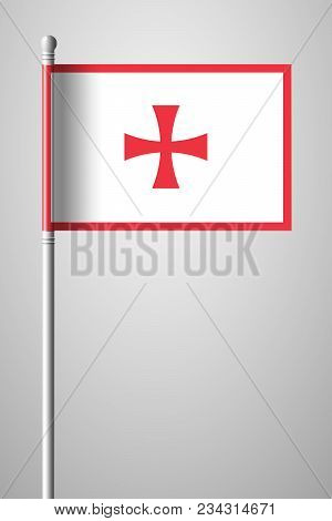 Historical Montenegrin Flag. National Flag On Flagpole. Isolated Illustration On Gray