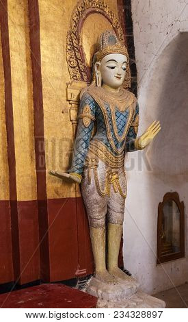 Myanmar, Bagan. Dvarapala Guardian Statue Inside Ananda Phaya Temple.