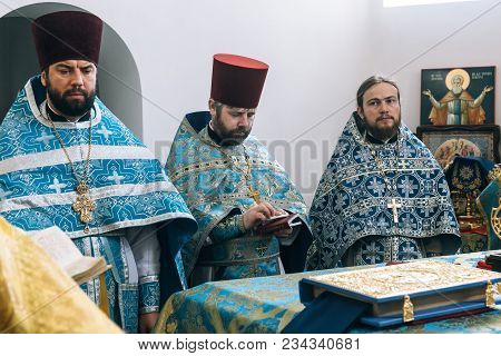 Voyutyn, Volyn / Ukraine - 14 October 2017: Orthodox Priest During Celebration Pokrov