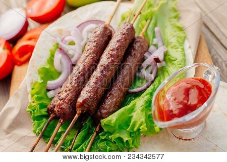 Fast Food. Eastern Food. Shish Kebab, Lyulya-kebab, Shaverma, Pita Gyros. Dishes Of Oriental Cuisine
