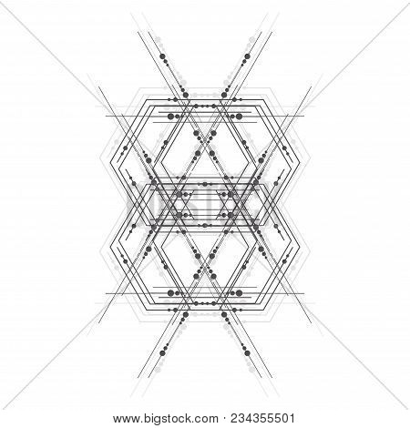 Technology Abstract Sacred Form Template With Connecting Lines And Dots. Connection Structure, Vecto