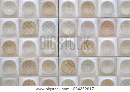 White Grey Colors Of A Circle Pattern On Cement Wall For Background Texture