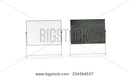Blank White And Black Office Marker Board Set Mockup, Isolated, 3d Rendering. Empty Schoolboard Mock