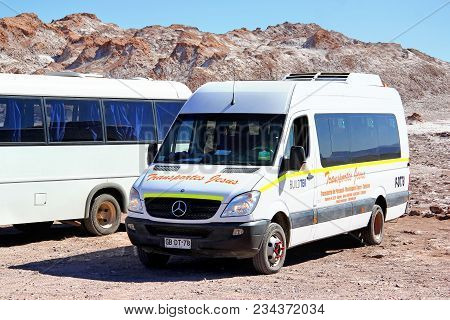 Antofagasta, Chile - November 17, 2015: Small Touristic Bus Mercedes-benz Sprinter In The Moon Valle
