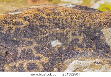 Ancient Site With Petroglyphs Near Cholpon-ata,  Kyrgyzstan During Summer