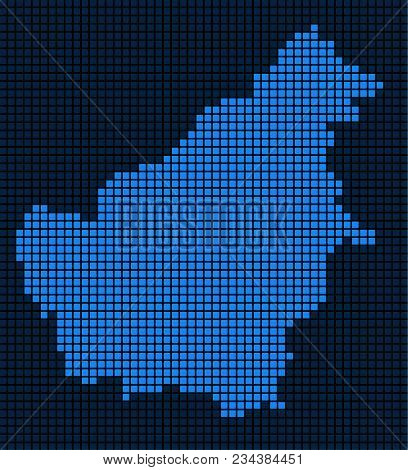 Dot Borneo Island Map. Vector Pattern Of Borneo Island Map Organized Of Square Dots. Vector Geograph