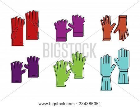 Workgloves Icon Set. Color Outline Set Of Workgloves Vector Icons For Web Design Isolated On White B